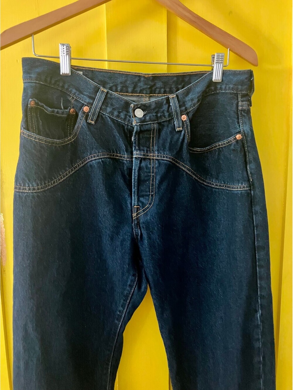 Levis 501 90s Western Jeans Dark Wash Baggy Straight Yoke Cowgirl W31 L30